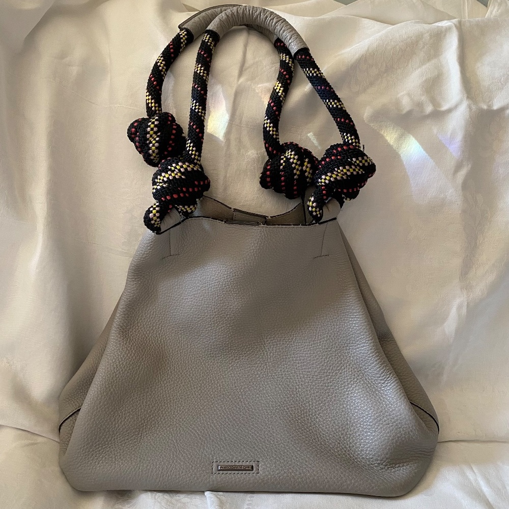 Rebecca Minkoff Climbing Rope Tote Bag Gray Pebbled Leather Magnet Closure